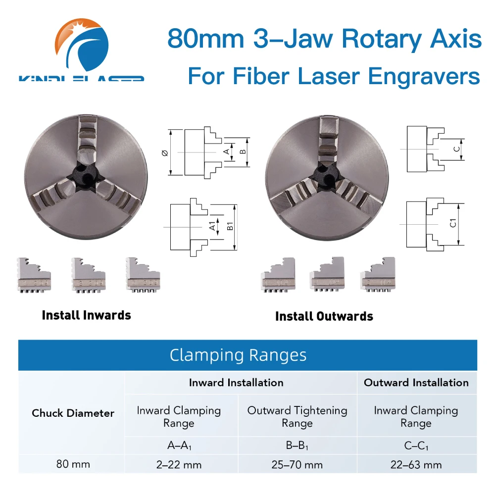 Rotary Axis Attachment for Fiber Laser Engravers 80MM 3 Jaw Rotary Ring,Marking Machine Rotary Tool for 360 Round Metal Etching