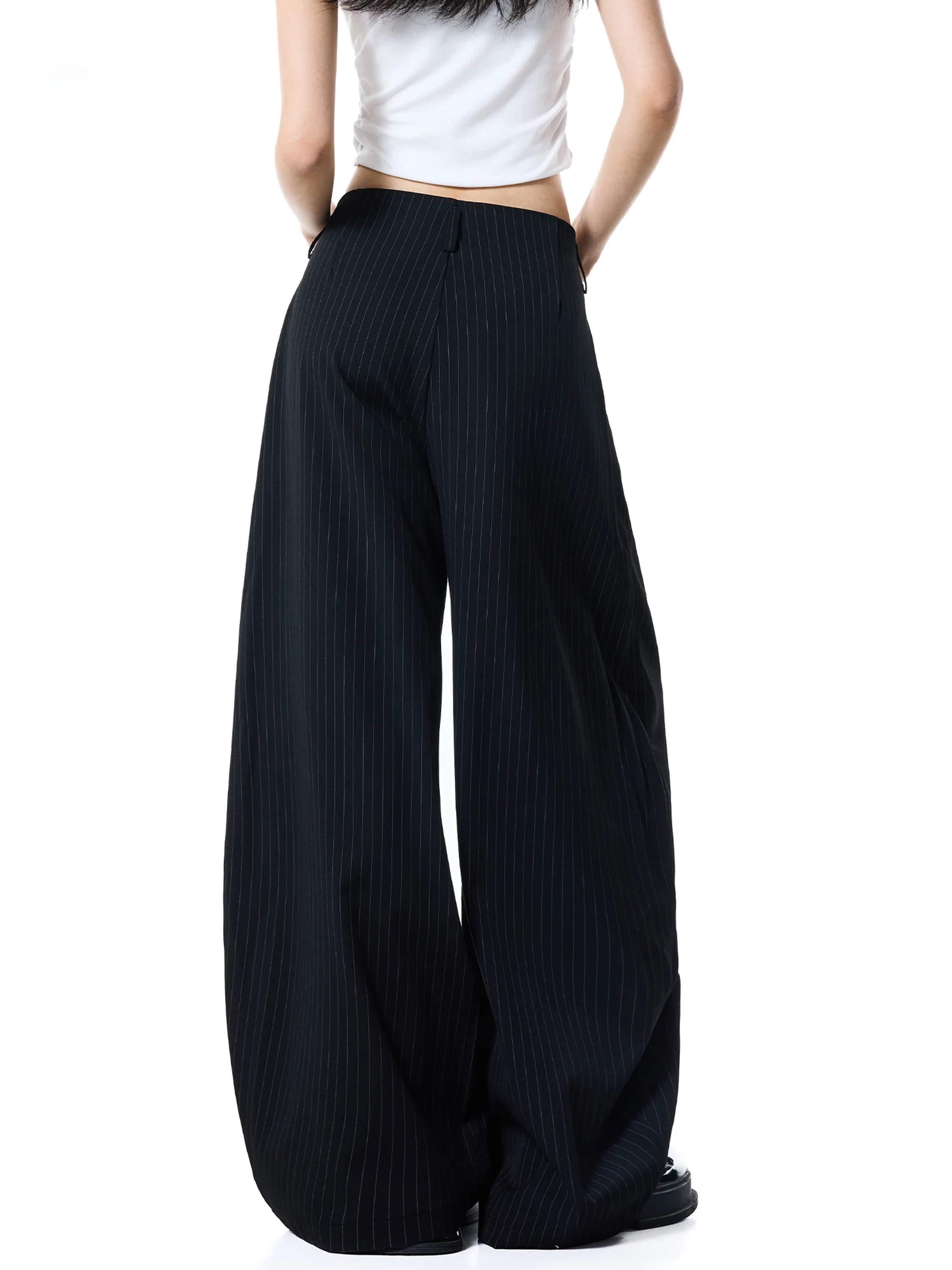 High Waist Draped Stripe Suit Pants Women's Autumn New Style Floor Length Slimming Long Trousers Casual Polyester Fiber