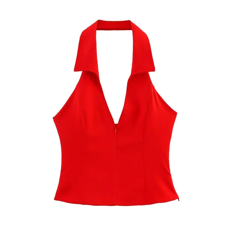 Printemps 2024 femmes irt polyvalent col suspendu haut taille haute jupe pantalon Faionable Ensemble pour les idées 25-35