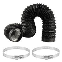 2m Black PVC Ventilation Hose 100mm - Flexible Aluminum Pipe for Extractor Fans w/ 2 Clamps
