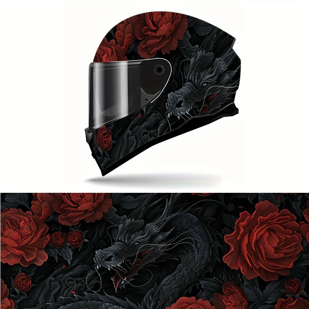 

Fantasy symbiosis dragon and roses motorcycle vinyl wraps helmet decal,self-adhesive waterproof helmet decoration,universal moto