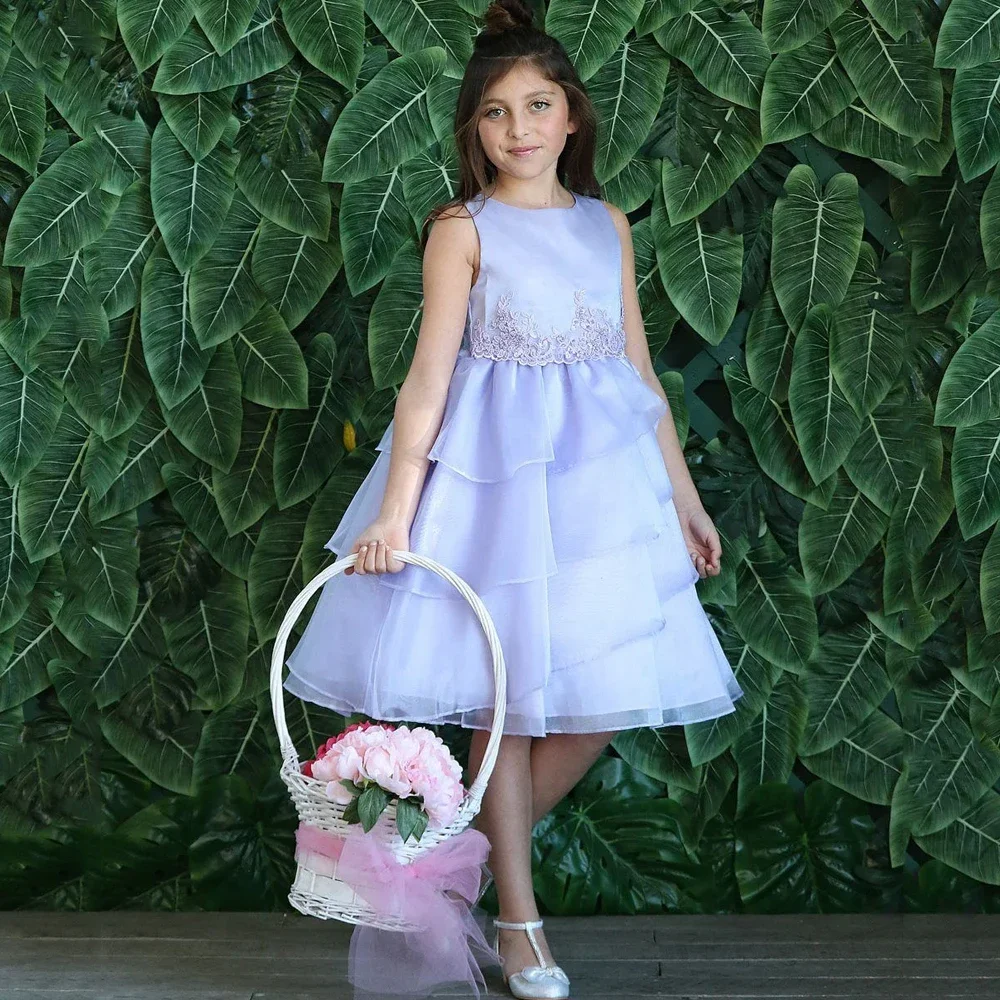 

Customized Simple Flower Little Girl Dress Baby Dresses Sleeveless A-line Appliques Scoop Neck Pretty New Evening Party Gown