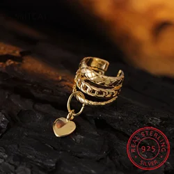 Women 925 Sterling Silver Heart Charm Cool Ear Cuff Clip on Earrings for Mom Daugther Girl Party Jewelry DS3931