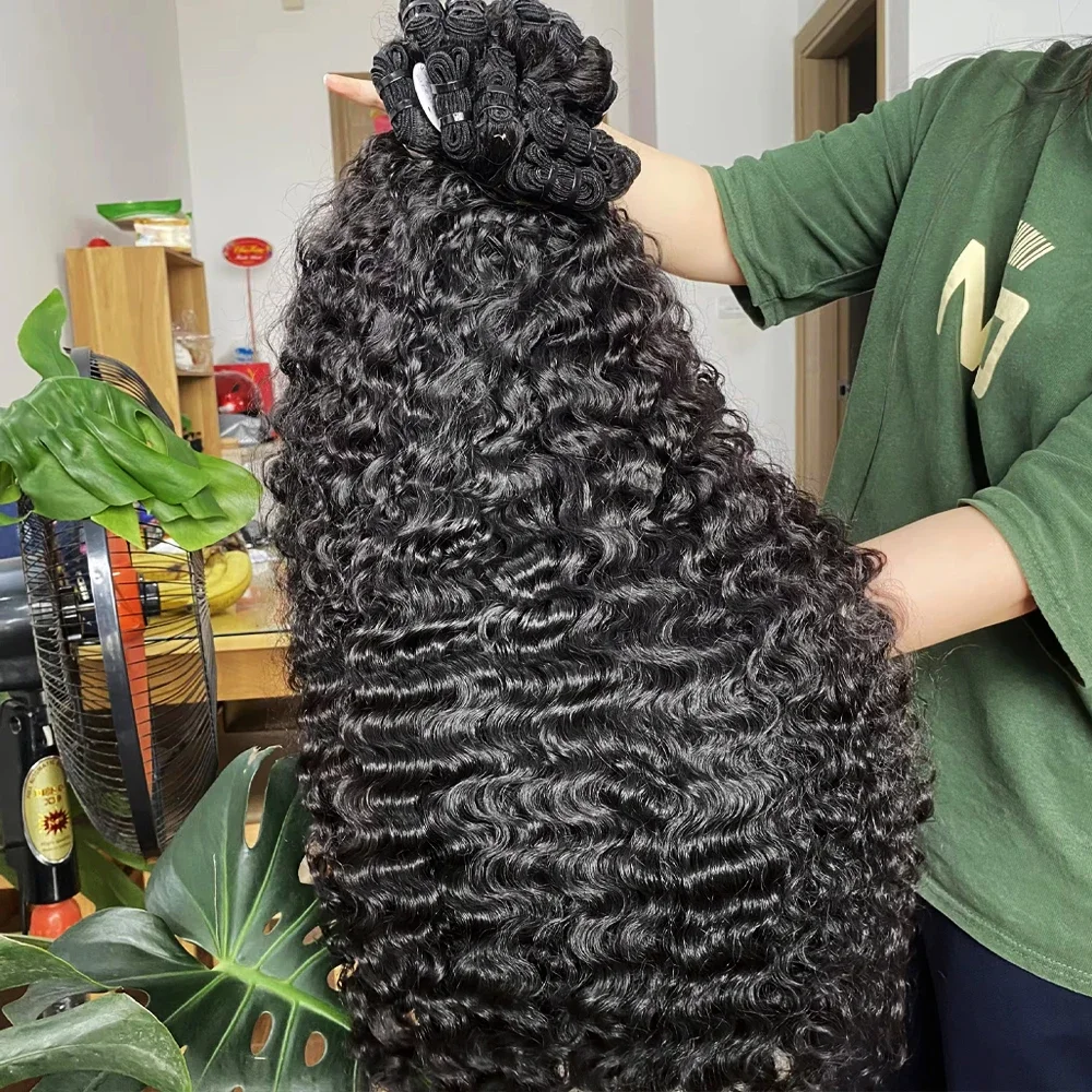 Catwo 15A cabello virgen birmano mechones rizados cabello humano onda profunda sin procesar extensiones de cabello ondulado crudo 1 3 4 mechones de cabello negro