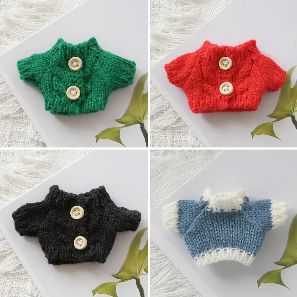 Mini ropa para muñeca de 14cm, suéter tejido con patrón de dibujos animados, ropa de estilo navideño, juguete de ídolo de algodón, decoración de regalo para pareja