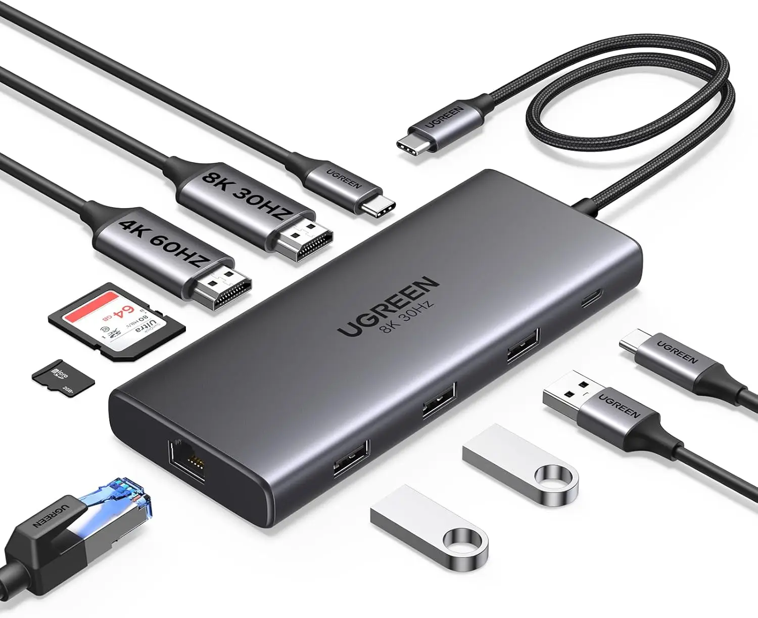 

10-in-1 USB-C Docking Station with Dual HDMI 4K@60Hz, 8K@30Hz, 100W PD, Gigabit Ethernet, SD/TF Card Reader for Laptops