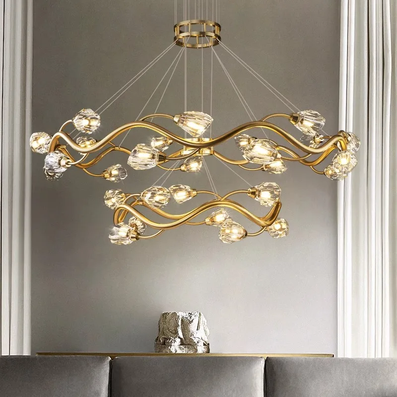 

Modern Gold round luxury crystal LED chandelier lighting Ceiling lamps hanging Lustre Suspension Luminaire Lampen Living room