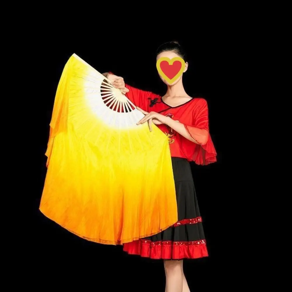 31cm竹製中国短扇子ダンス練習用、10/20cm半円シルクベールペア、楊子舞竹扇子