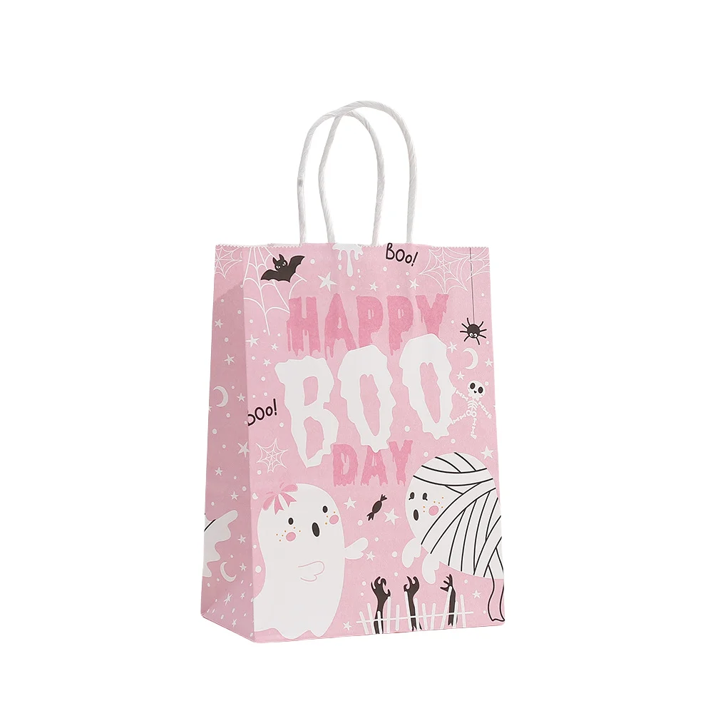 LPZHI أكياس ورق شبح وردي للهالوين Boo خدعة أو علاج أكياس لصالح الحفلات لطيف اليقطين الساحرة تغليف الهدايا لوازم الحلوى الجيدة