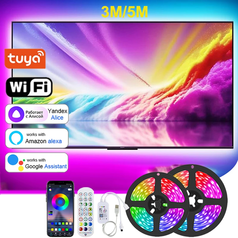 Taśmy LED do podświetlenia telewizora 5050 Tuya Bluetooth Wifi 5V Rgb Taśma LED Światło muzyczne Synchronizacja USB Światła LED do dekoracji pokoju