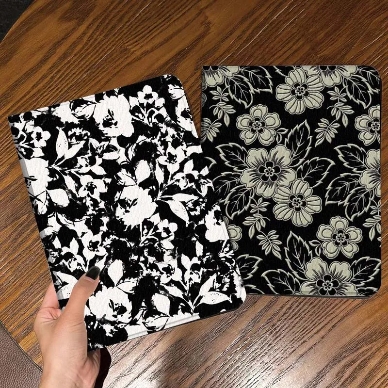 

Black White Floral Pattern Tablet Case For Samsung Galaxy Tab S7 S8 S9 S10 FE Lite Gift