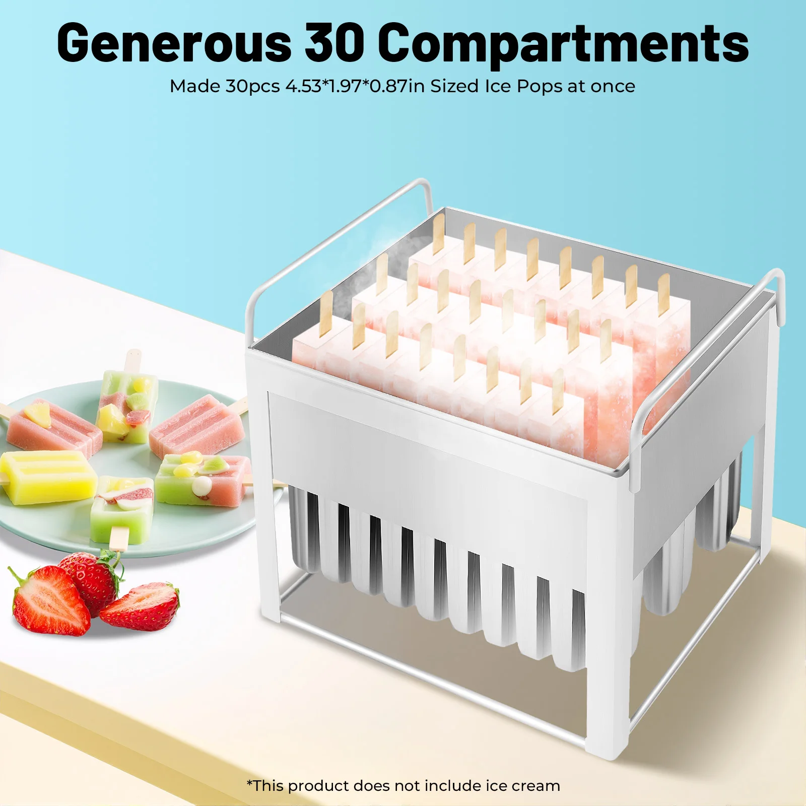 

30 шт. форма для мороженого из нержавеющей стали, форма для мороженого, лоток для изготовления льда, форма для леденцов «сделай сам», 115 г отсеков