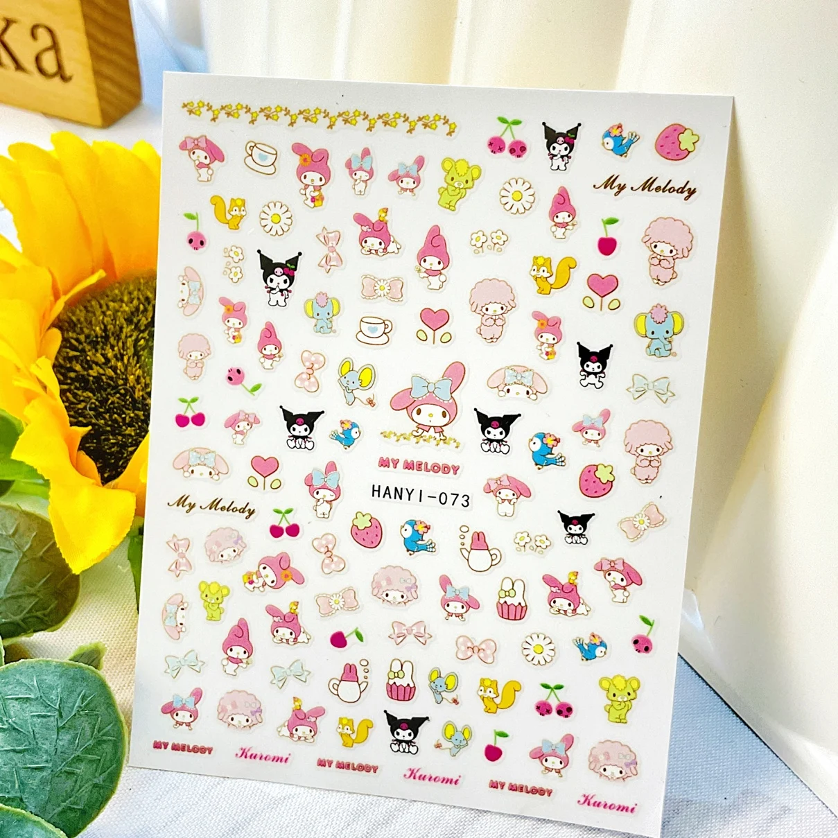 1 sheet Cartoon Laurel dog Melody pink bow rabbit nail nail sticker hand account Sanrio children's sticker