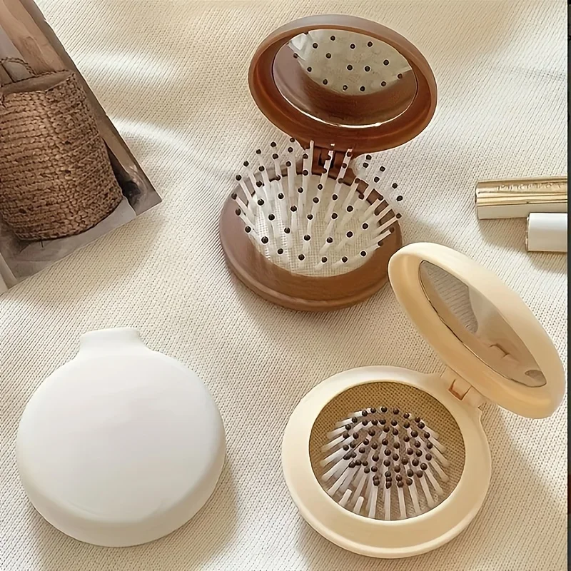 

Мини-портативная складная дорожная щетка для волос с зеркалом для женщин, легкая пластиковая двойная складная конструкция для использования на открытом воздухе, моющаяся вручную