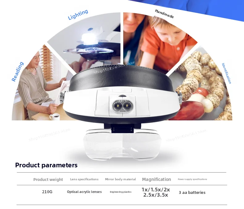 Lupa czołowa, LED z podświetleniem, do czytania dla seniorów, dla dzieci, do nauki uczniów, dla pracowników naprawiających obwody.