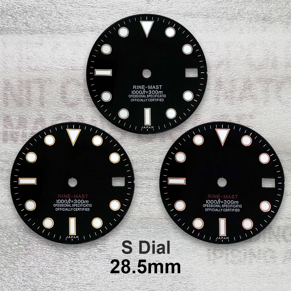 

28.5mm S Logo SUB Diving Dial Fit NH35/NH36/4R/7S Movement Green Luminous Black Enamel Dial Watch Modification Accessories