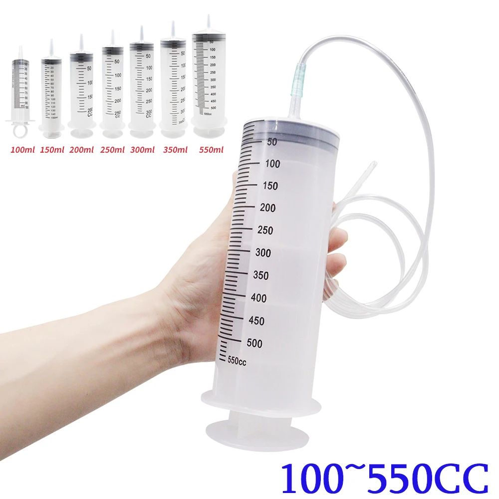 100ml-550ml Syringe Large Capacity With Multifunction 100cm Hose Pump Measuring Washable Injector For Pet Feeding Oil Glue Fluid