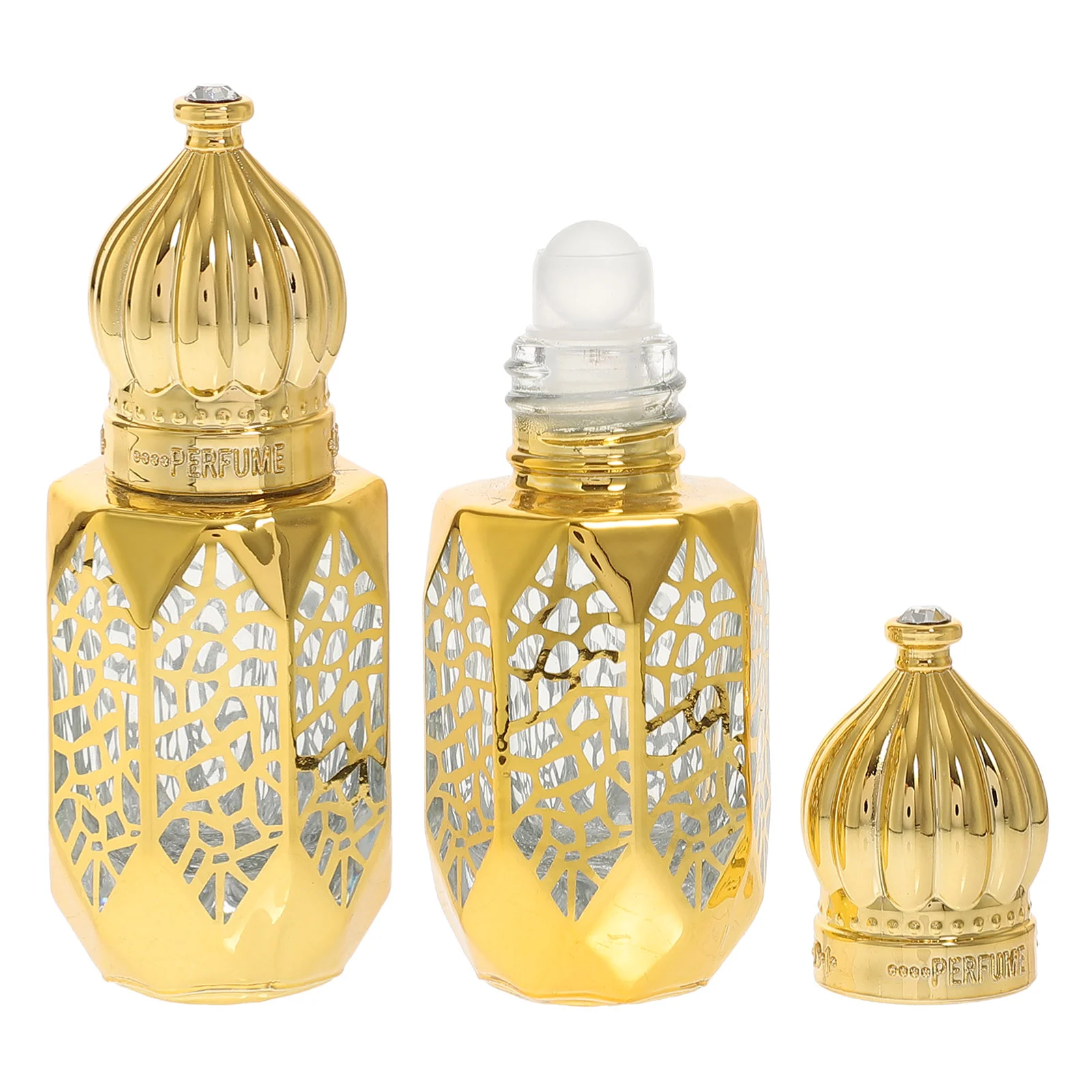 

2 Pcs Perfume Holder Empty Bottle Perfumes Container Travel Spray Golden Glass