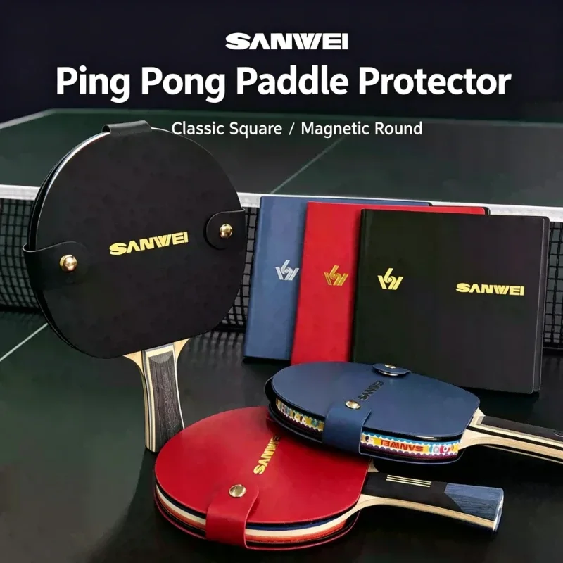 SANWEI Table Tennis Racket Protector Magnetic & Classic Square Anti-Oxidation Anti-Dust Anti-Collision Ping Pong Paddle Cover
