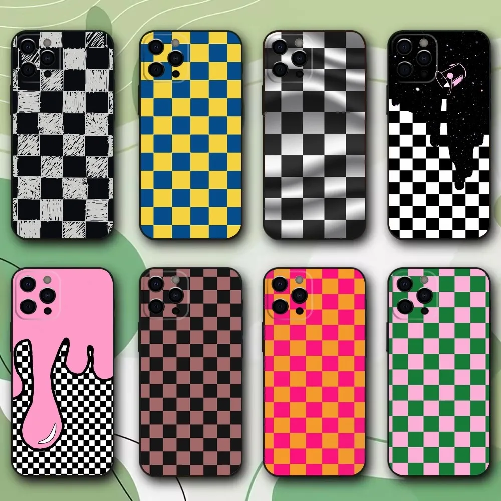 checkerboard checked chess board Phone Case For iPhone 16,15,14,13,12,11,Pro,X,XS,Max,XR,Plus,Mini Soft Black Cover