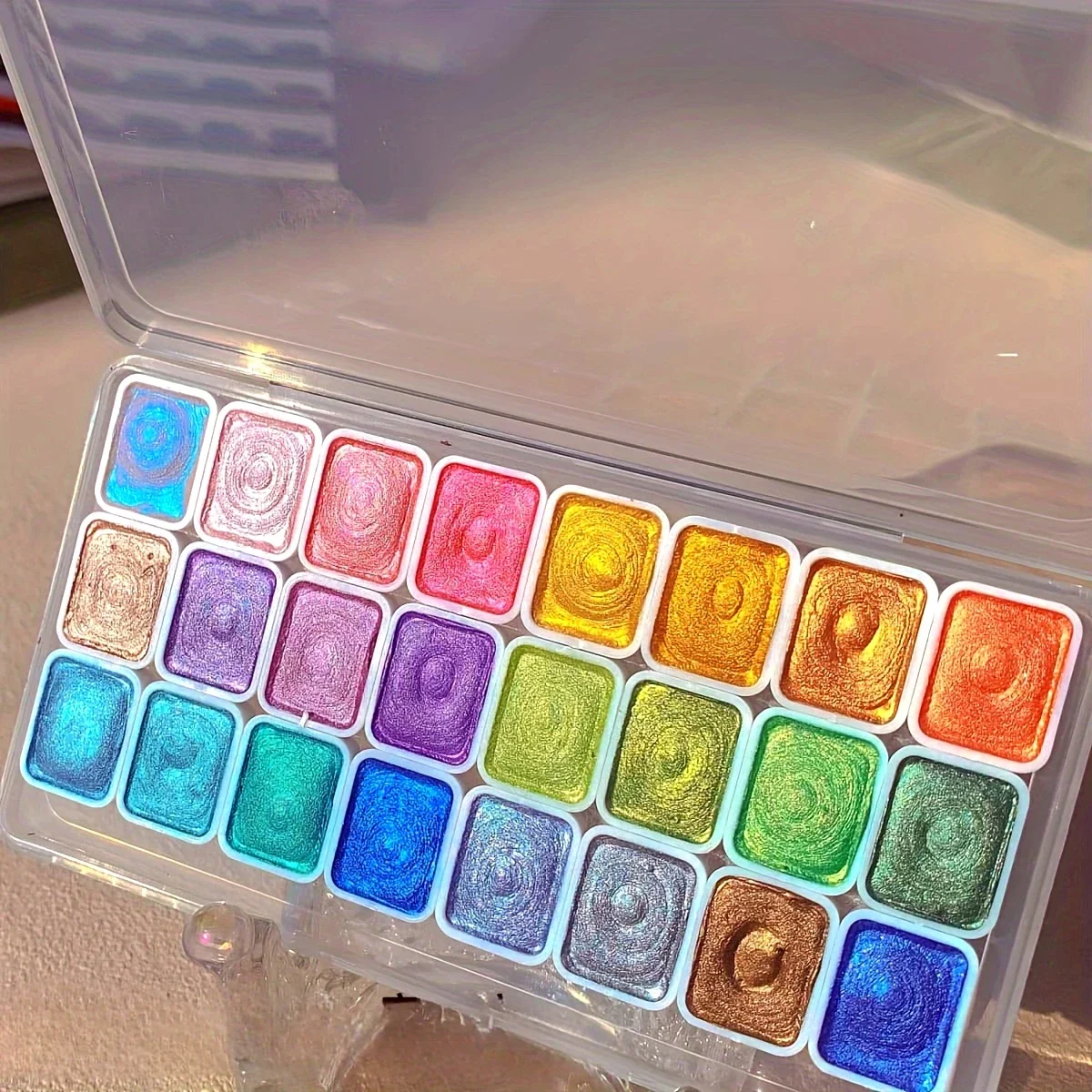 水彩セット、24色、真珠光沢のある金属固形水彩絵の具、書道や絵画、ネイルアート、DIYクラフトに最適