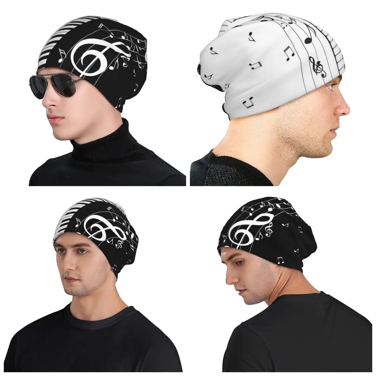 

Abstract Piano Keys With Musical Notes Adult Beanies Caps Knitting Bonnet Hat Warm Fashion Autumn Winter Outdoor Skullies Hats