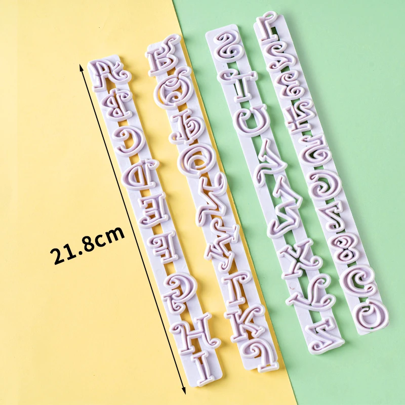 Feiskoo 4PCS/set Letters Kitchen Fondant Mold Plastic Alphabet Number Mold Set Baking Cookie Cutter Mold Cake Decorating Tools