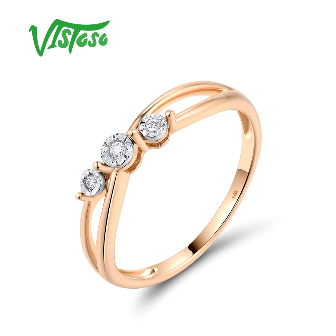 

VISTOSO Authentic 14K 585 Two-Tone Gold Ring For Women Sparkling Diamond Stacking Dainty Bridal Wedding Engagement Fine Jewelry