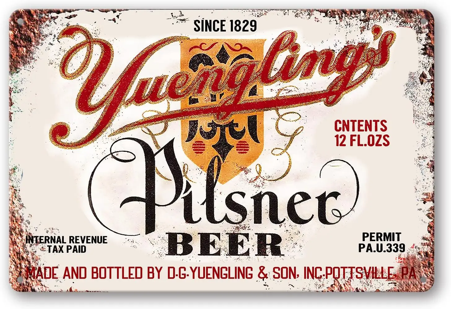 1934 YuenglingS Pilsner Beer Vintage Look Reproduction Metal Tin Sign 8x12 Inches