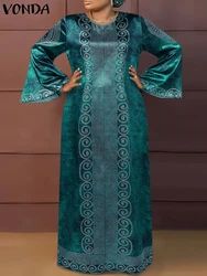 Plus Size VONDA 2026 Women Vintage Maxi Long Dress Bohemian Printed Sundress Elegant Flare Long Sleeve Loose Robe Casual Vestido