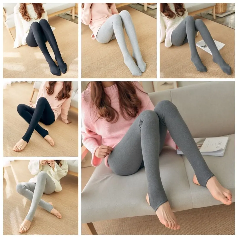 

Sweet Stirrupped Thread Leggings Warm Connected Feet Vertical Stripes Pantyhose High Elastic Pants Long Socks Tights Lady