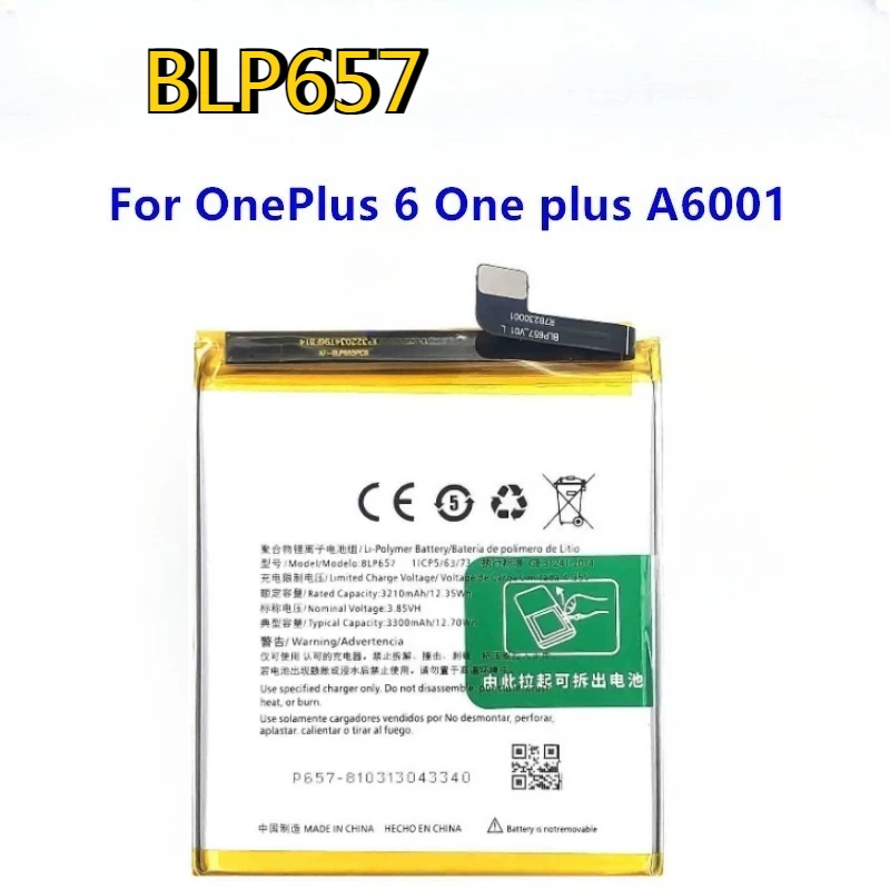 New High Quality BLP657 3300mAh Mobile Phone Battery for OnePlus1+6 6 A6001 A6003 A6000 Replacement Batteries + Tools