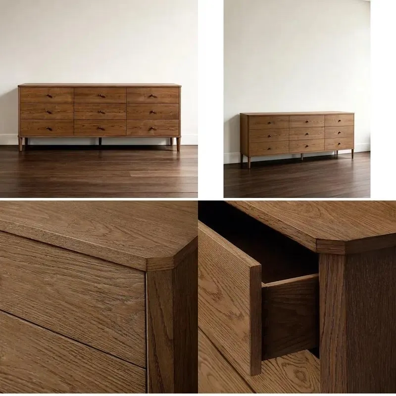 Modern oak 9-drawer dresser locker for living room and bedroom