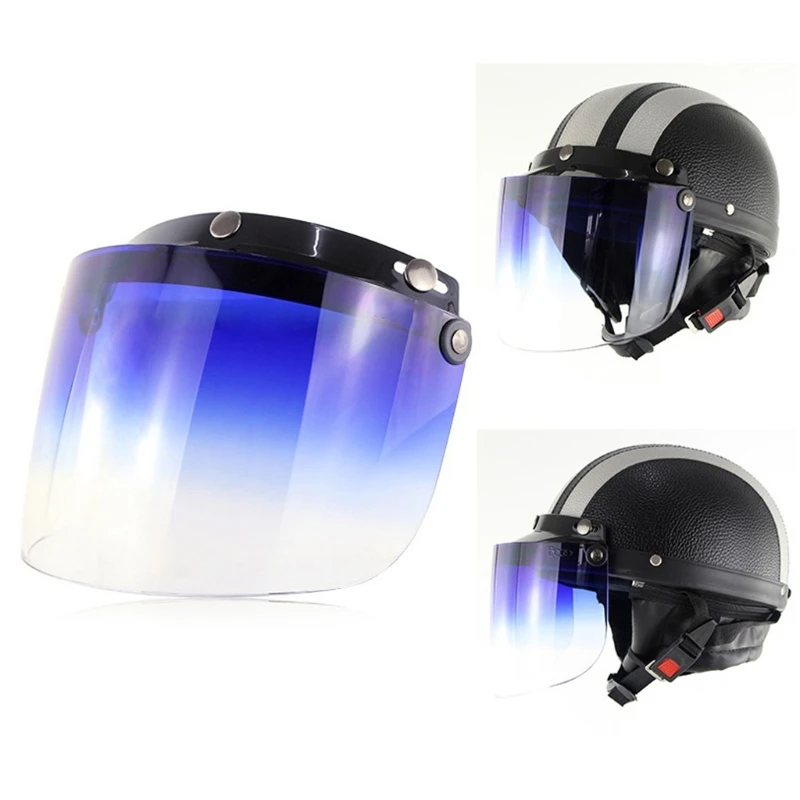 Durável Windproof 3-Snap Viseira Lens Shield para Capacetes de Motocicleta, Open Face, Anti-reflexo, Flip Up, Down, Capacete Acessórios