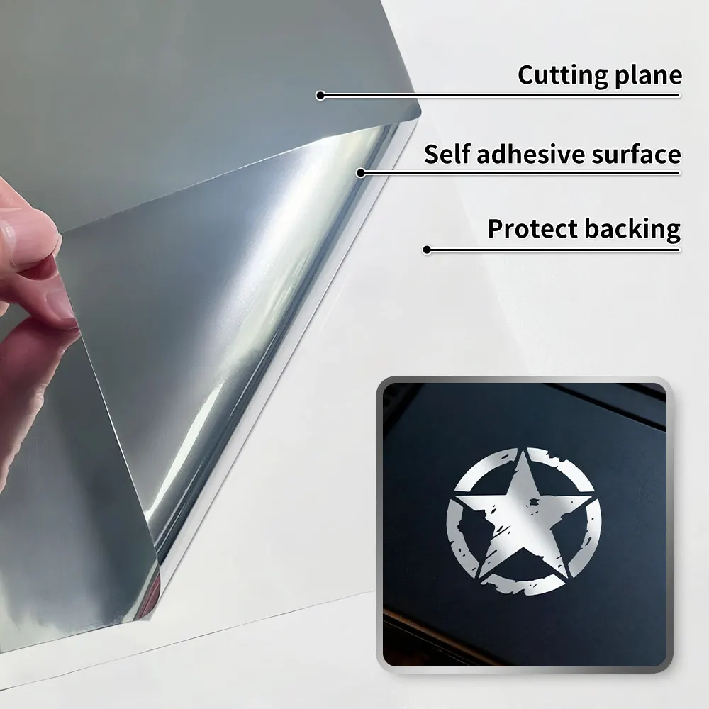 1롤 광택 실버 비닐 롤 영구 스티커 필름 방수 자가 접착 DIY 자동차 가정 컵 스티커 모든 커팅 머신용