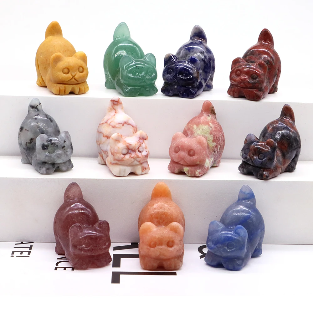 

 30mm Cute Cat Carving Home Decoration Natural Stone Quartz Panda Halloween Room Decor Reiki Gemstone Beauty Healing Crystal Gif