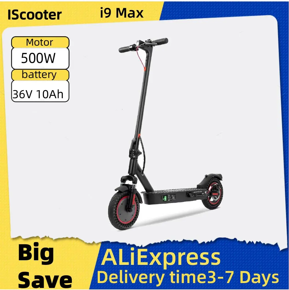 

Iscooter I9 Max Electric Scooter for Adults 500W Motor 36V 10Ah Battery Foldable E-Scooter 10 Inch Tires City Electric Scooter