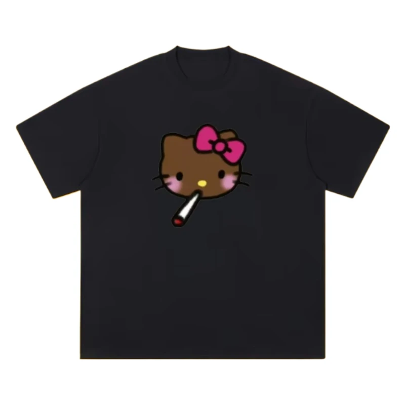 

Trendy Brand Fun Cartoon Abstract HelloKitty Printed Short-sleeved Versatile for Men and Women in Summer, Half-sleeved Instagram