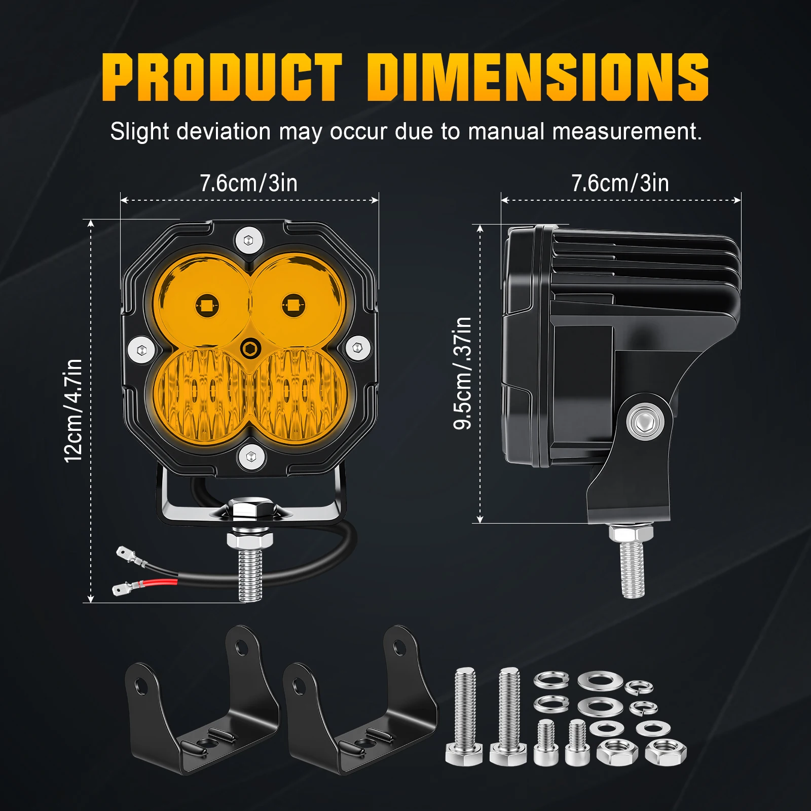 1 x 3'' 30W Bernstein/Gelb/Weiß 3-Farben-Würfel-LED-Pod-Licht, Spot- und Flutlicht-Kombinationsstrahl Offroad-Fahrlampe für UTV SUV Motorrad – Detail 20