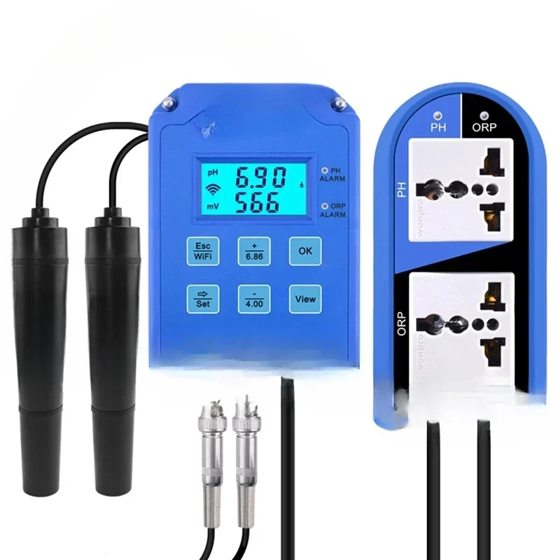 WiFi PH ORP Controller Digital Display Water Acid-base Redox Quality Monitor for Hydroponics Pool Aquarium BNC Electrode Backlit