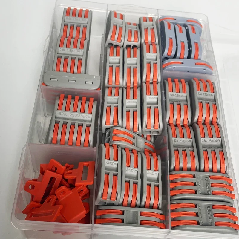 64PCS  Boxed Mini Fast Boxed Wire Connector SPL Compact Conductor Spring Wiring Connector Conductor Push-in Terminal Block