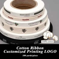 Custom Personalized Print Logo Printed 100% Cotton Ribbon For Gift Wrap Handmade DIY Sewing Fabric 100 Yards/Roll