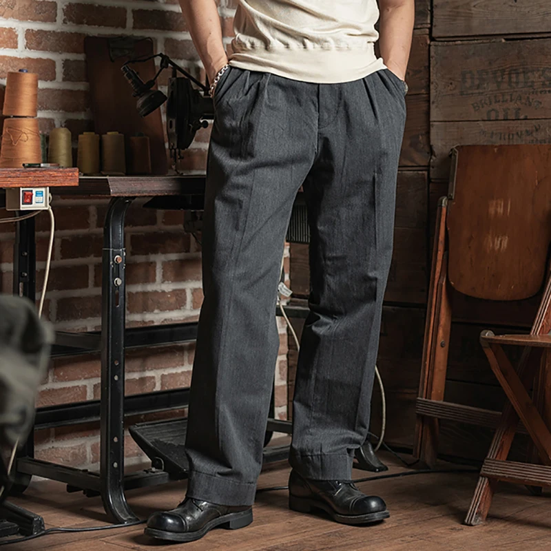 

Мужские свободные повседневные длинные брюки в американском стиле ретро с высокой талией, прямые хлопковые брюки, удобные дышащие брюки
