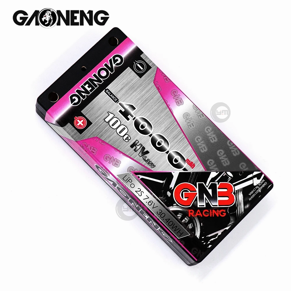 Gaoneng GNB 4000mAh 2S 7.6V 100C Low Profile Hardcase Shorty LiPo Battery 4.0mm Bullet XT60/T-Plug Plug for Racing RC Car Boat