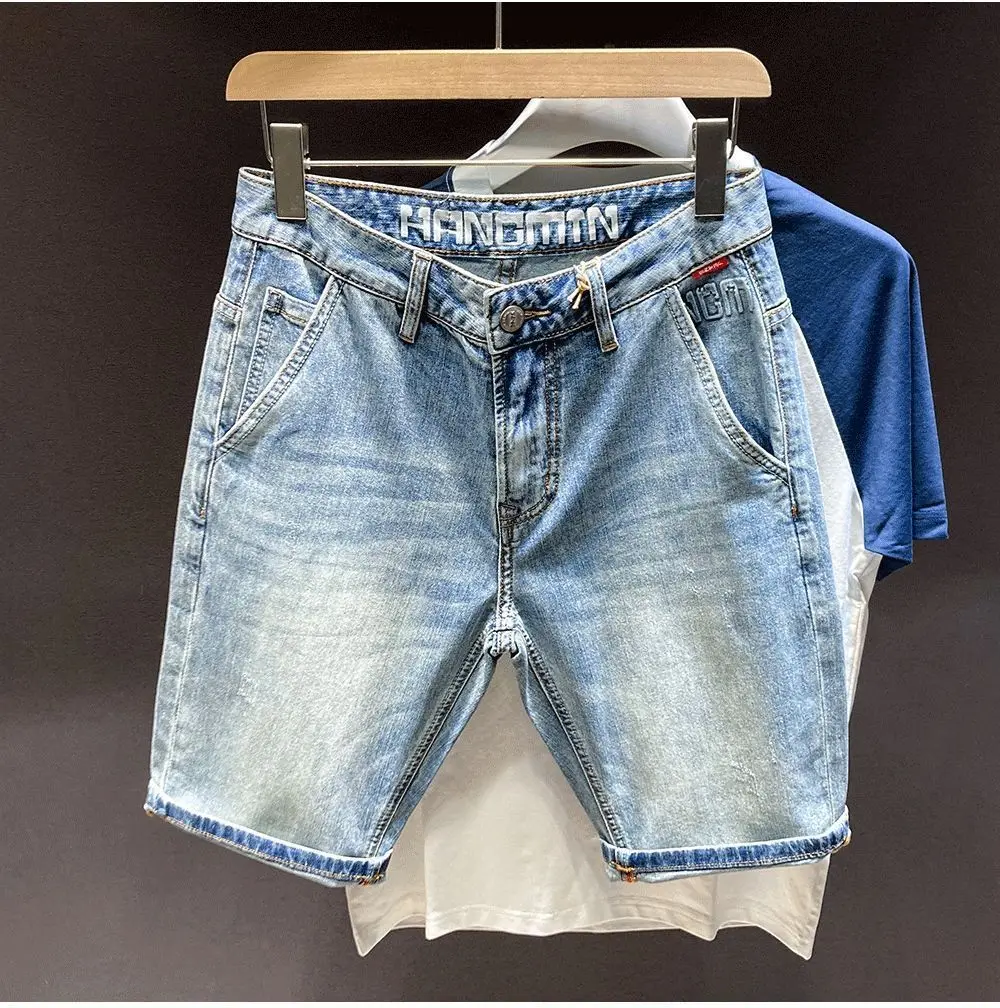 

Summer Korean Style Boyfriend Luxury Clothing Designer Men's Casual Slim Denim Cowboy Shorts Light Blue Wash Streetwear Pants