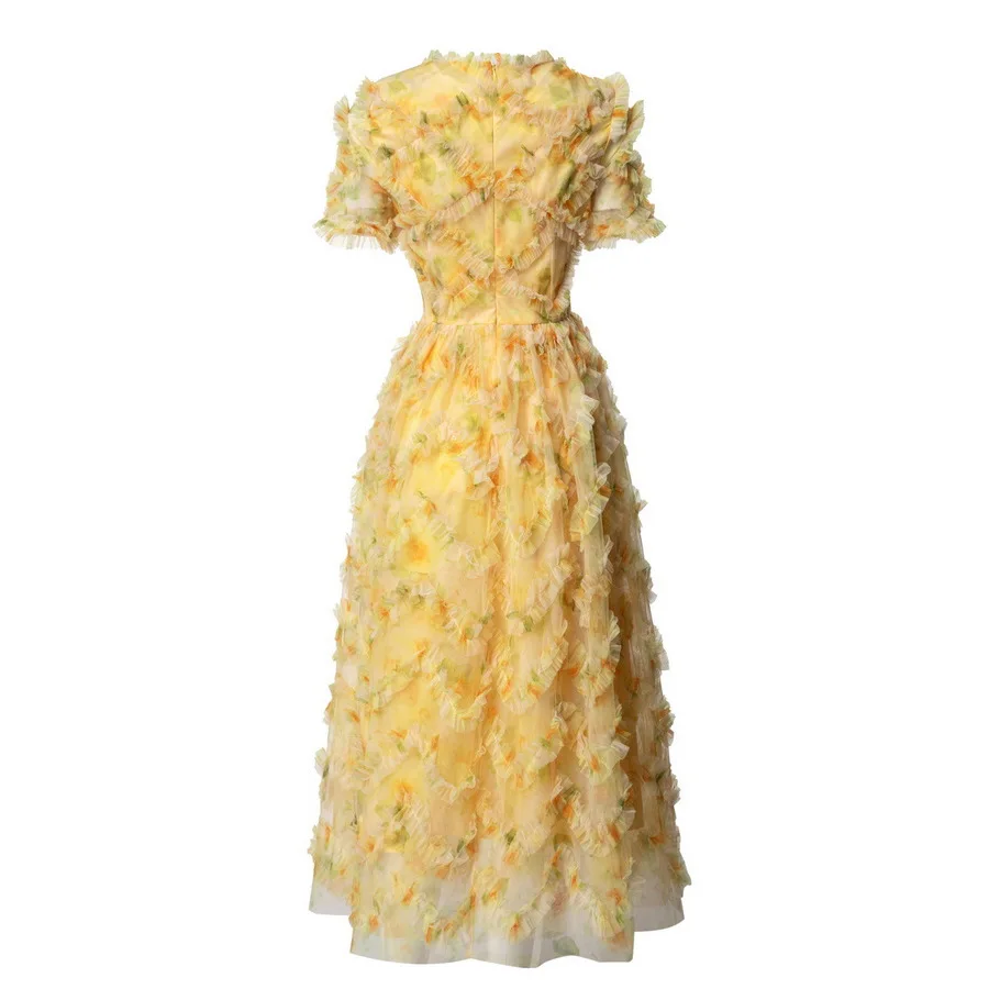 Summer 2025 new styles of European and American women's clothing Short-sleeved round-neck print Fashion Pleated dress XXL