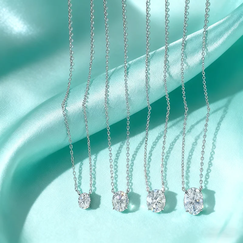 جديد البيضاوي مويسانيتي قلادة قلادة للنساء الزفاف الفضة النقية الساطع الماس قلادة مطلي 18 كيلو الذهب مجوهرات مقاومة للماء
