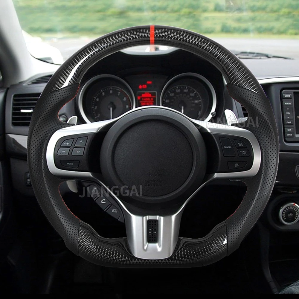 

Руль из настоящего карбона для Mitsubishi Lancer Evolution EVO X 2007-2015, перфорированная кожа, красная строчка, автомобильные аксессуары