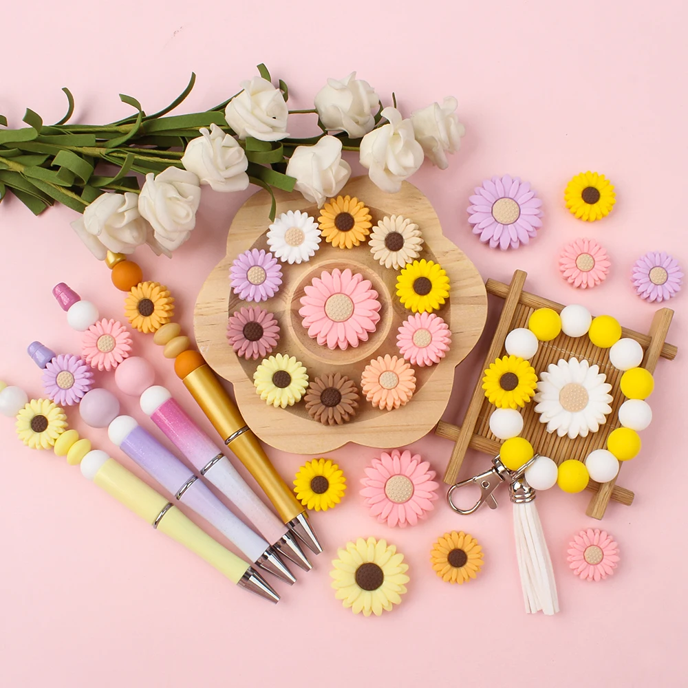 5/10Pcs Flower Silicone Bead 20/30mm Sunflower Focal Beads For Making Jewelry DIY Beaded Pen Keychain Handmade Accessories