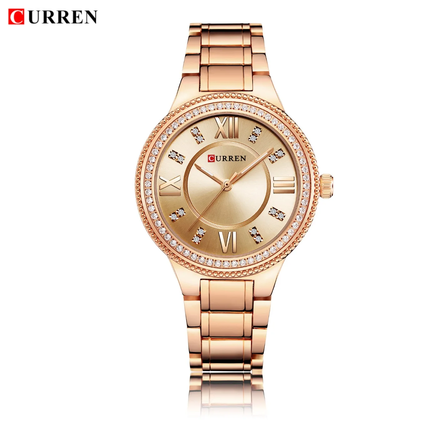 Curren Women Watch Quartz Watch for Female Fashion Ladies Wristwatches Iced Out Dimaond Reloj Mujer Silver Stainless Steel Clock